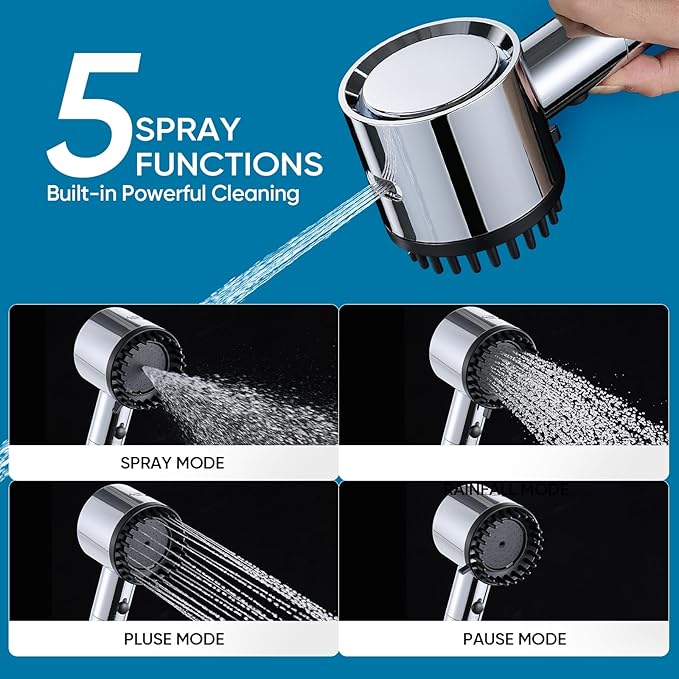 Cobbe Ion Drops Filtered Shower Head with Handheld, 5 Spray Mode Showerhead with Filters, Built-in Power Wash for Hard Water - Remove Chlorine - Reduces Dry Itchy Skin, Chrome