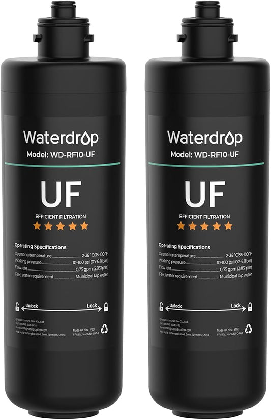 Waterdrop RF10-UF 0.01 μm Water Filter Replacement for Waterdrop 10UA/10UA-UF/10UB/10UB-UF Under Sink Water Filter, 1 Year, 2 Pack (Not Compatible with TSA-UF)