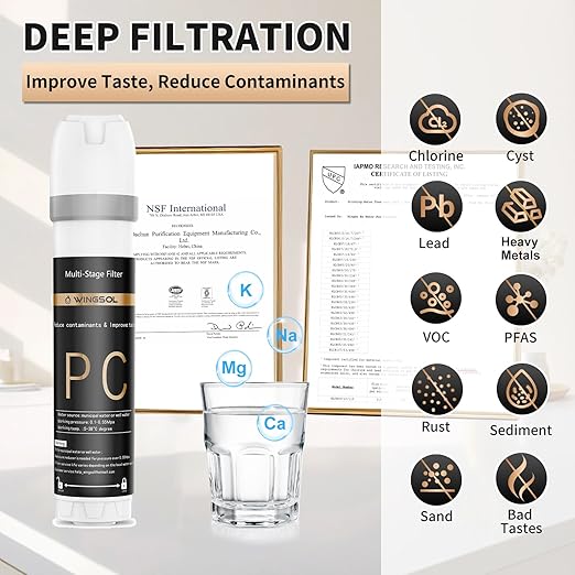 WINGSOL Under Sink Water Filter System with Chrome Faucet, NSF/ANSI 42&53 Anti-Clog Pleated Filter Quick Change EZ Install, Reduce PFAS/Lead/Chlorine/Sediment, Long-Lasting Water Filter