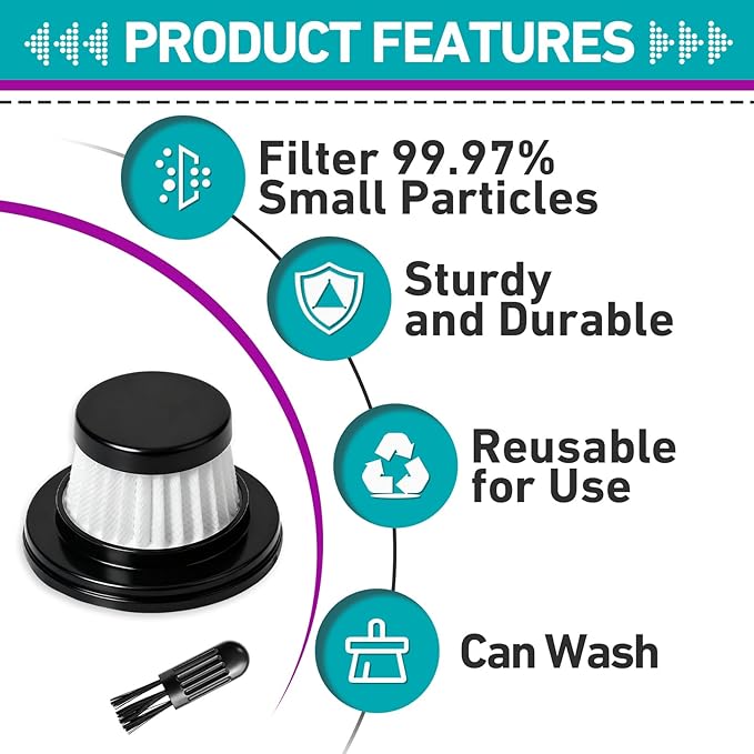 18 Pcs HEPA Vacuum Filters Compatible with Compact Cordless Vacuum Cleaner as Seen on TV, Washable Reusable Filters with Cleaning Brush (Black)