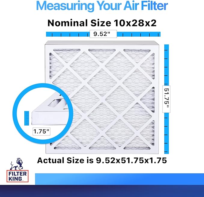 Filter King 10x28x2 Air Filter (MERV 8) (4-Pack) Dust & Allergy Control AC Furnace Filters, MADE IN USA, HVAC, Pleated, Electrostatic (Actual Size: 9.5x27.5x1.75)