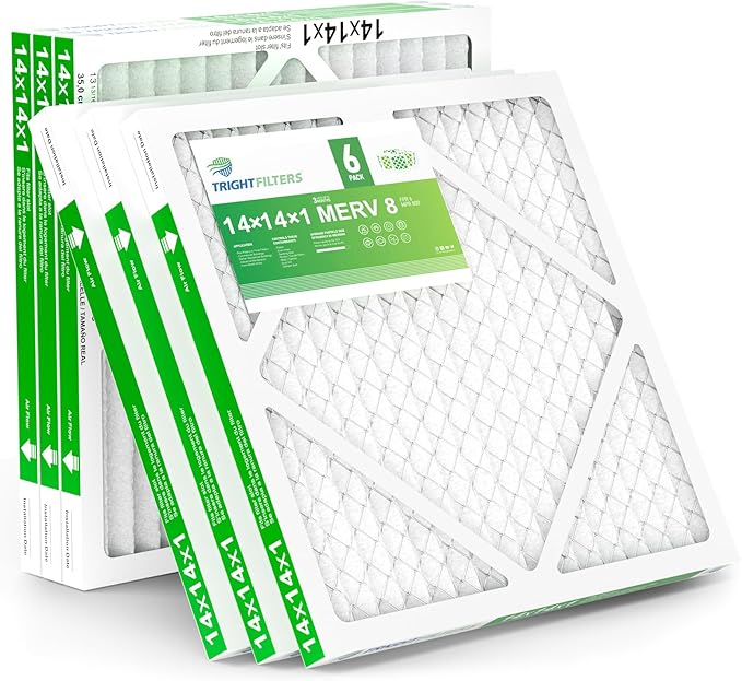 TRIGHTFILTERS 14x14x1 Air Filter 6 Pack, Durable MERV 8 Pleated Home HVAC AC Furnace Filters, Lightweight Compact Air Conditioner Filter Replacement