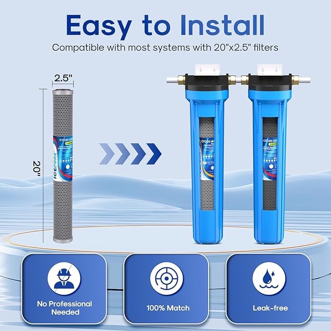 ICEPURE 2.5"x 20" Whole House Carbon Sediment Water Filter High Capacity Combo Kit, Carbon Block Cartridge and Activated Carbon Heavy Metal Removal Filter Replacement for C1-20, EP-20, F3WCB32