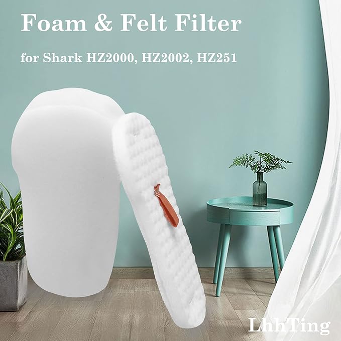 4 Pack Foam & Felt Filter Kit Vacuum Filters, 1 Pack Soft Roller Replacement for Shark HZ2002 HZ2000 Vertex Ultralight DuoClean PowerFins Stick Vacuum, for Part XFFKHZ2000, 125CU2002