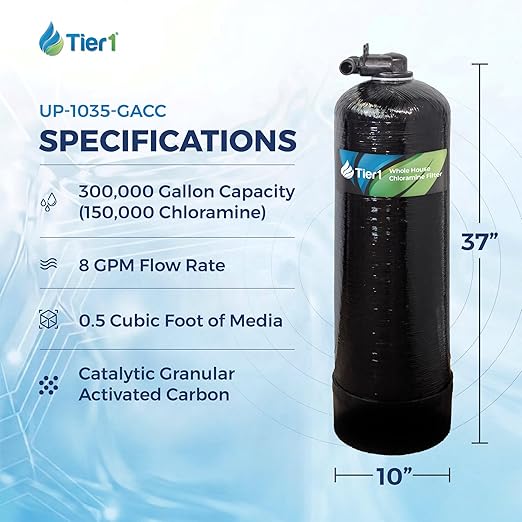 Tier1 Whole House Water Filter System | 300,000 Gallon Chloramine Reduction Capacity | Pre-Filled Upflow Tank with 0.5 Cu Ft Catalytic Granular Activated Carbon | Home Filtration System