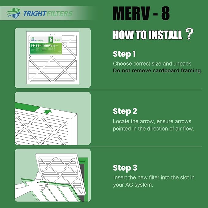 TRIGHTFILTERS 14x14x1 Air Filter 6 Pack, Durable MERV 8 Pleated Home HVAC AC Furnace Filters, Lightweight Compact Air Conditioner Filter Replacement