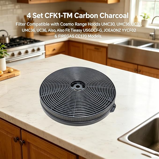 4 Pack CFK1-TM Carbon Charcoal Filter For Cosmo Range Hoods UMC30, UC30, UC36, UMC36, FIT For Tieasy USGDCF-G, JOEAONZ YYCF02,FIREGAS CC170