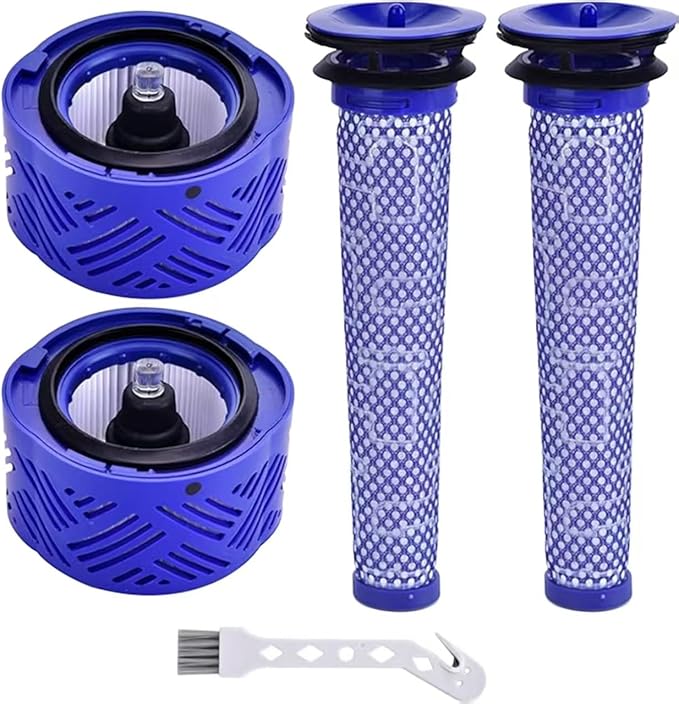Suitable for Dyson V6 Absolute Vacuum Filter Replacement Set, Blue, 2 Front and 2 Rear Filters with Cleaning Brush, Compatible with V6 Series