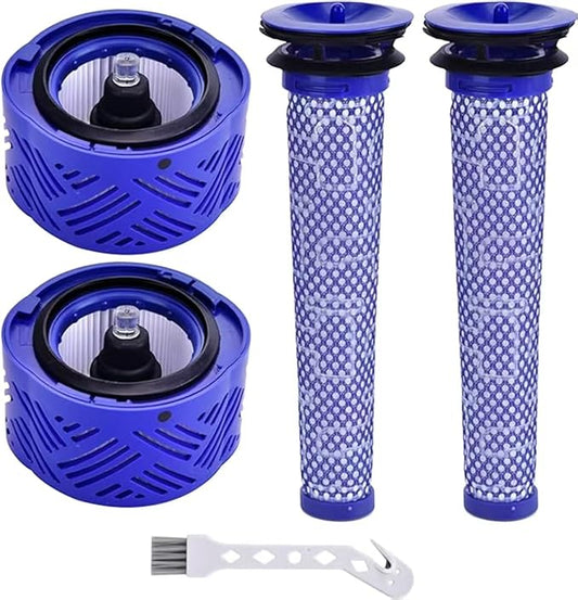 Suitable for Dyson V6 Absolute Vacuum Filter Replacement Set, Blue, 2 Front and 2 Rear Filters with Cleaning Brush, Compatible with V6 Series