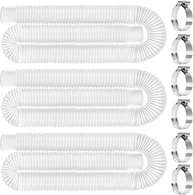 Replacement 1.25 Pool Hoses for Above Ground Pools, 1 1/4" x 59" Long, 3 Pack with 6 Metal Clamps (White)