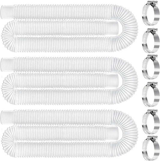 Replacement 1.25 Pool Hoses for Above Ground Pools, 1 1/4" x 59" Long, 3 Pack with 6 Metal Clamps (White)