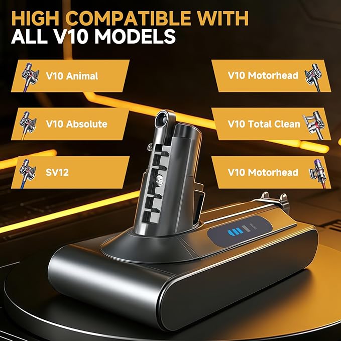 Upgraded 8000mAh 25.2V Li-ion V10/SV12 Battery Replacement Compatible with Dyson V10 Animal/Absolute/Motorhead/Cyclone Series Cordless Vacuum Cleaner, Includes 2 Filters (Not for V8/SV10)