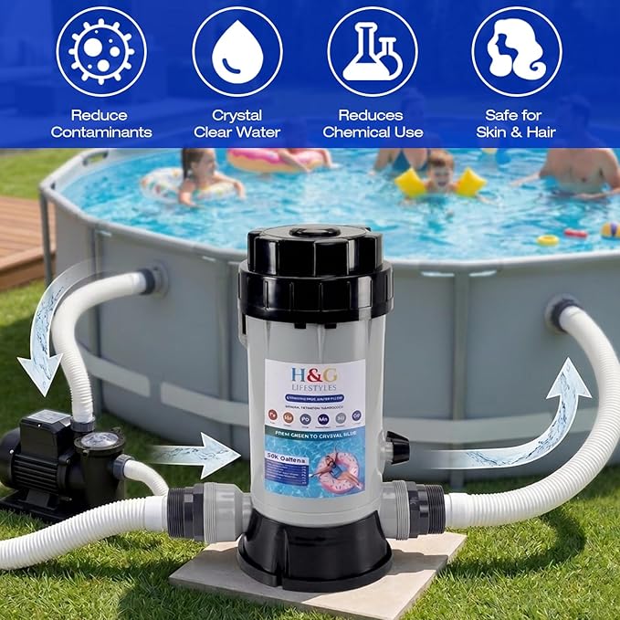 H&G Lifestyles Mineral Cartridge Pool Filter System Cycler,Above Ground Pool Cartridge Filter,Iron Filter for Well Water,Reduce Heavy Metal Chlorine,Inline Water Filtration System,Up to 50,000 Gallons