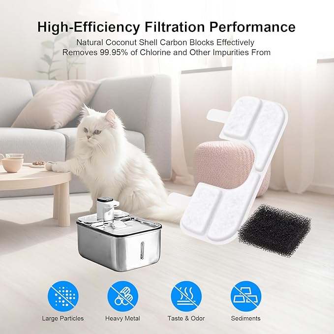 12 Pack Cat Water Fountain Filters Replacement & Pump Sponges Filter Compatible with Qinliy Q108 123oz/3.5L Wireless Cat Water Fountain, High Filtration Cat Water Filter