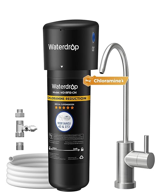 Waterdrop 10UB-CM Under Sink Water Filter System for 99% Chloramine Reduce, Ideal for California, Florida and Washington, NSF/ANSI 42 Certified (Include: System+Faucet)