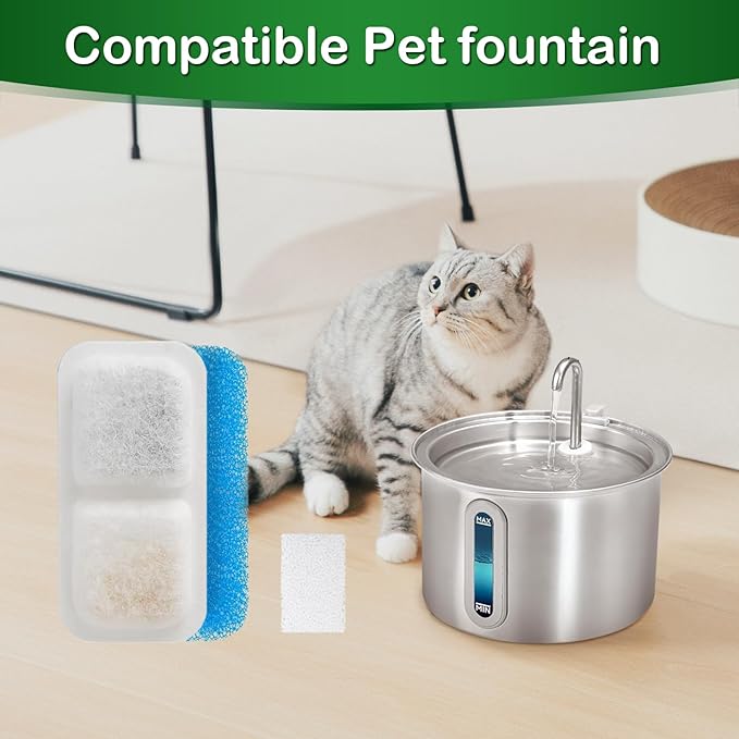 Opeth Cat Water Fountain Filter,Cat Fountain Filters Replacement Compatible with oneisall 67 oz/2L Stainless Steel Pet Water Fountain,12 Set Pet Fountain Filter Replacement