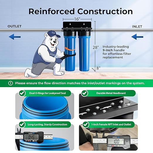 iSpring WGB22B 2-Stage Whole House Water Filtration System, 20” x 4.5” Sediment & Carbon Block Filters, Removes up to 99% Chlorine, Fine Sediment and Bad Taste Removal