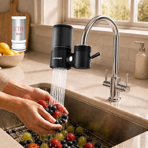 Vortopt Faucet Water Filter,360° Rotary Kitchen Faucet Filter with Carbon Block Filter, 350 Gallon NSF Certified Agua Purifier,can Reduce 99% Chlorine,Improve Taste, Drinking Water Filter,T10-Black.