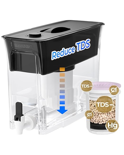 Waterdrop WFD-03L Water Filter Dispenser, TDS Reduction, 6-Stage Advanced Filtration, 35-Cup Large Capacity with 1 Filter, Reduce Chlorine, PFOA/PFOS and More for Healthier, Black
