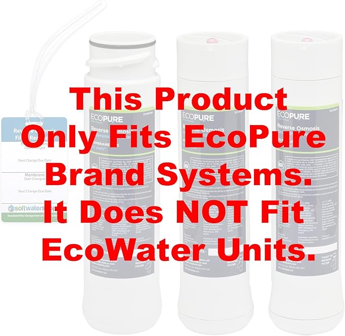 EcoPure Reverse Osmosis Filter and Membrane Set - Includes Membrane ECOROM and Pre/Post Filter Set ECOROF - Plus Reminder Tag - NSF Certified Authentic OEM Parts for ECOP30 RO Unit - EcoPure Only