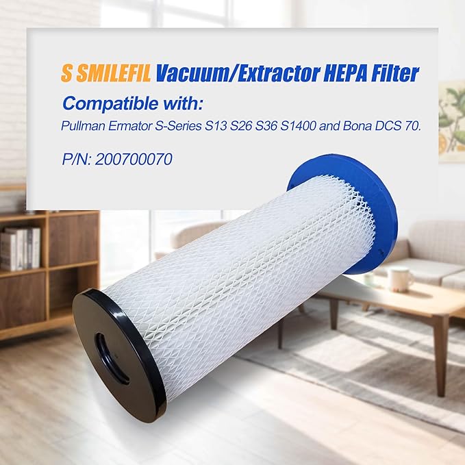 Smilefil Premium 200700070 S26 HEPA Filter Compatible with Pullman Ermator S-Series S13, S26, S36, S1400, S20, HTC50 and Bona DCS 70 Vacuum Cleaner. Compare to Part # 200700070