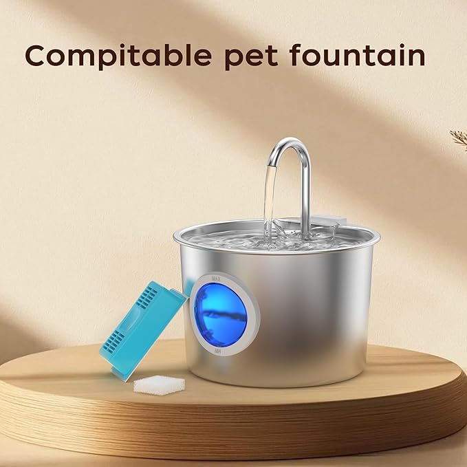 Cat Water Fountain Filter Replacement: 6 Cat Fountain Filter - Contains 3 Carbon Filters & 3 Foam Filters - Suitable for JLVDXN 2.2L/74oz Stainless Steel Cat Fountain