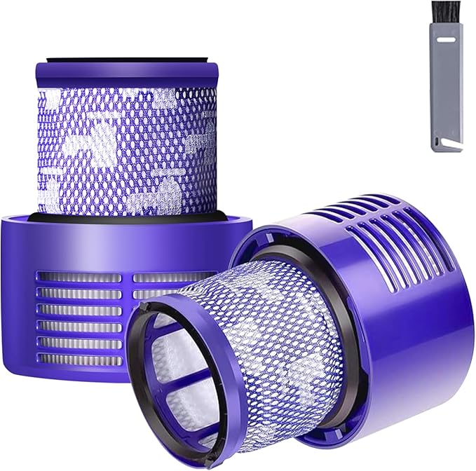 Keluke V10 Filter Replacement Compatible with Dyson V10 Cyclone Series, V10 Absolute, V10 Animal, V10 Total Clean, Replace Part No. 969082-01,2 Pack Filters and 1 Clean Brush