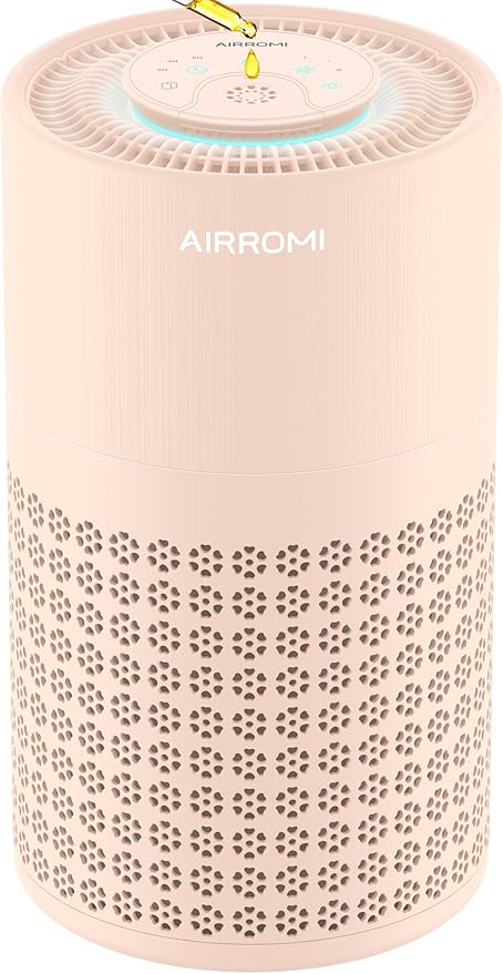 AIRROMI Air Purifier for Bedroom with HEPA 3-in-1 Filter, Pet Air Purifier for Home Cat Pee Smell, Covers Upto 990 Ft², Quiet 360°intake Air Cleaner for pet hair,allergies,Dust,Smoke A2001 Orange