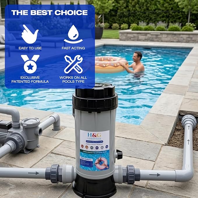 H&G Lifestyles Mineral Cartridge Pool Filter System Cycler,Above Ground Pool Cartridge Filter,Iron Filter for Well Water,Reduce Heavy Metal Chlorine,Inline Water Filtration System,Up to 50,000 Gallons