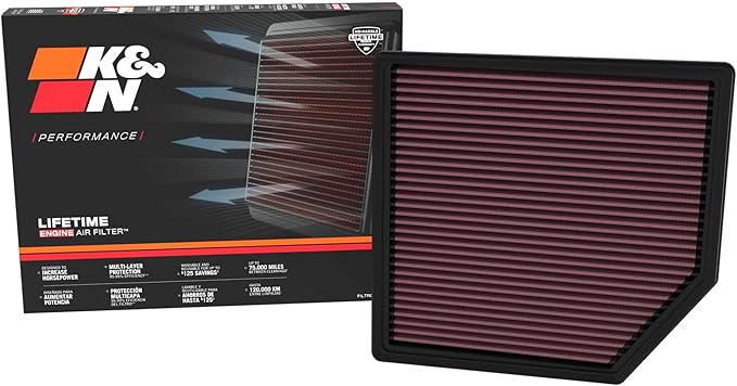 K&N High-Flow Original Lifetime Engine Air Filter: Increase Power: Premium, Washable: Compatible with 2023-2026 Chevrolet/GMC: Colorado, Canyon, 33-5143
