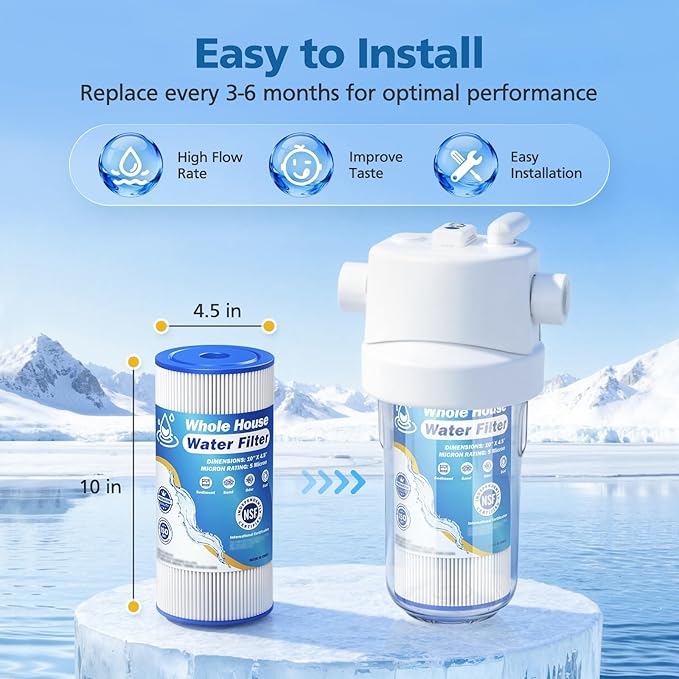 5 Micron 10" x 4.5" Whole House Water Filter Compatible with GE FXHSC, GXWH40L, Plumber W50PEHD, Culligan R50-BBSA, Pentek R50-BB, W10-PR, DuPont WFHDC3001, W50PEHD, High Flow Sediment Filters, 4 Pack
