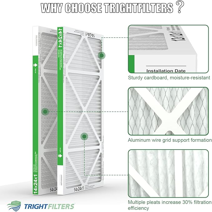 TRIGHTFILTERS 14x24x1 Air Filter 4 Pack, MERV 8 Pleated Dust Defense Air Filters Replacement Air Conditioner HVAC AC Furnace Filter, Durable and Lightweight