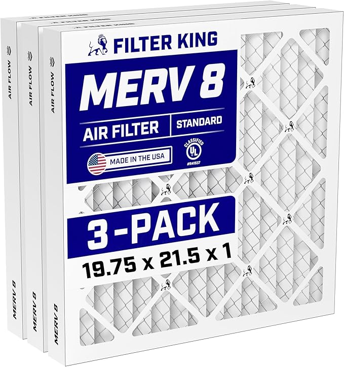 Filter King Air Filters 19.75x21.5x1 | 3-PACK | MERV 8 HVAC Pleated AC Furnace Filters | Actual Size 19.75 x 21.5 x .75