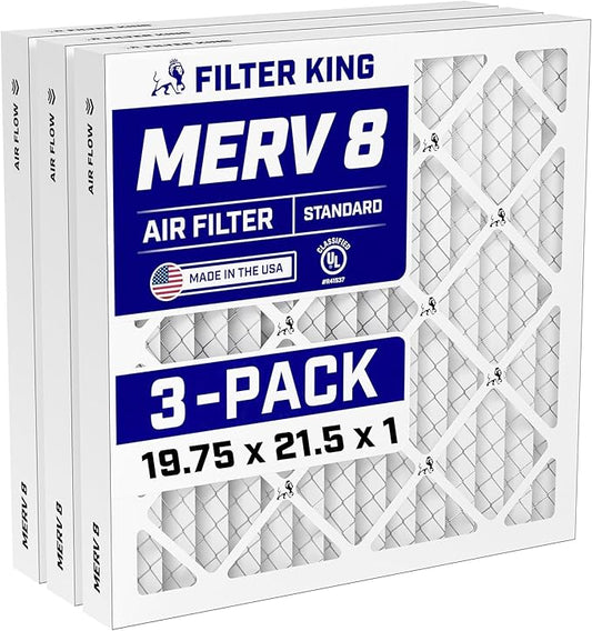 Filter King Air Filters 19.75x21.5x1 | 3-PACK | MERV 8 HVAC Pleated AC Furnace Filters | Actual Size 19.75 x 21.5 x .75