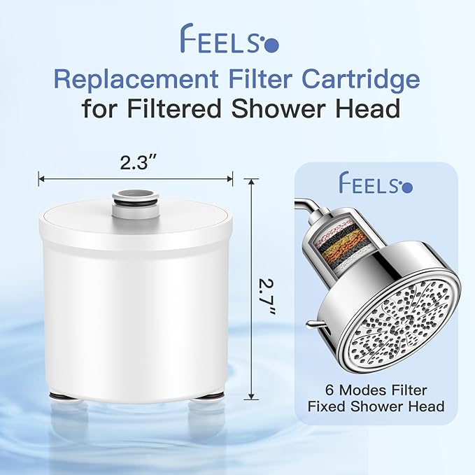 FEELSO 2 Pack Replacement Filters for Hard Water Remove Chlorine and Harmful Substances