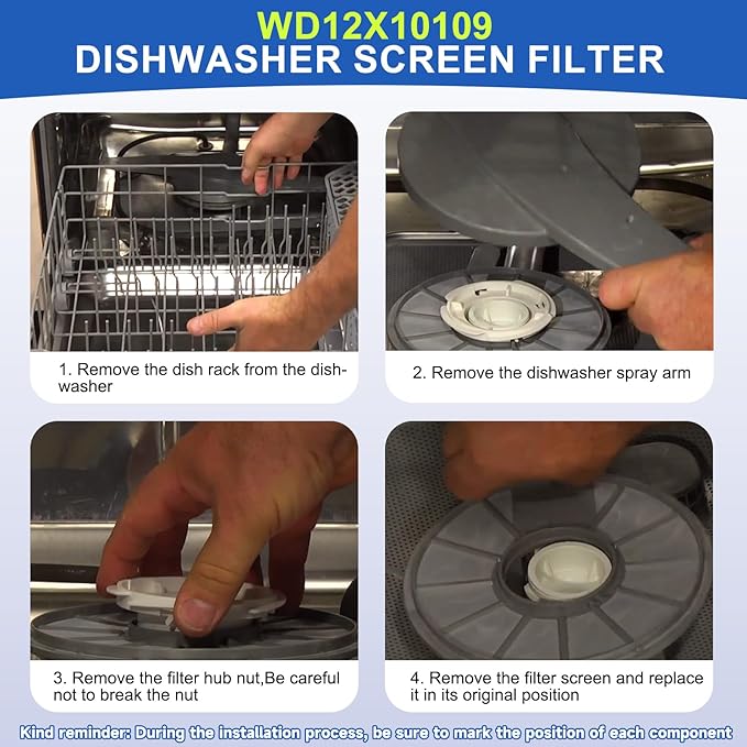 WD12X10109 Dishwasher Filter Compatible with GE PDW8200J03WW ZBD6880K10SS PDW9280J10SS,WD12X10109 Dishwasher Screen Filter Replace WD12X10050 AP3794323 1088479 AH958919 EA958919 PS958919