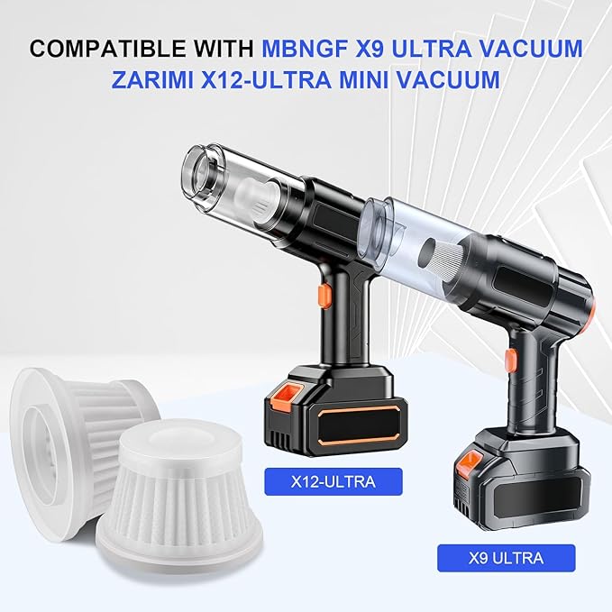 Filters Replacement Compatible with MBNGF X9 ULTRA/ZARIMI X12-ULTRA Car Handheld Cordless Vacuum Cleaner, Washable Hepa Filter Accessories Part (6 Pack）
