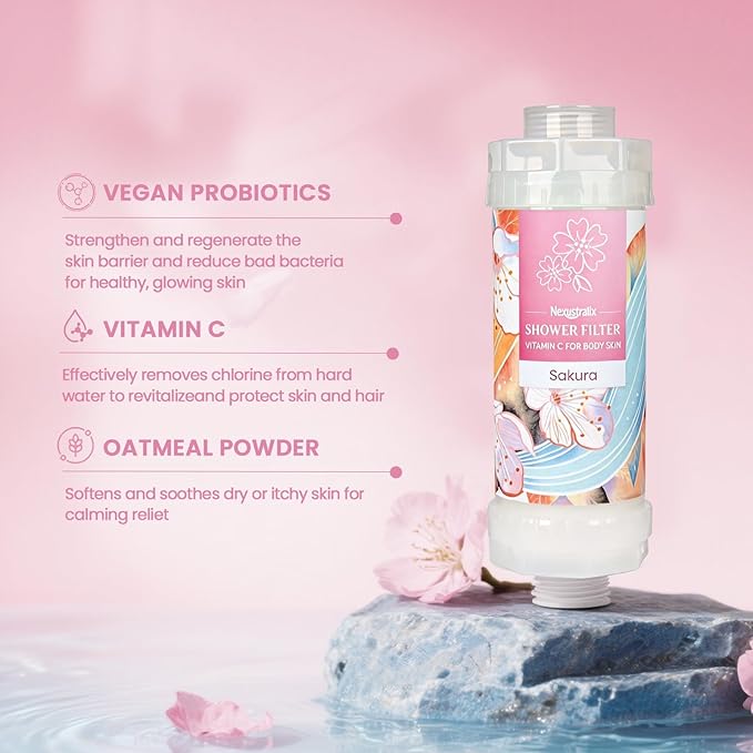 Vitamin-C Handheld Showerhead Filter For Hard Water, Luxurious Scent Skin Care & Hair Enhancement Softener Purifier, Aromatherapy Water Purify, Sakura Odor