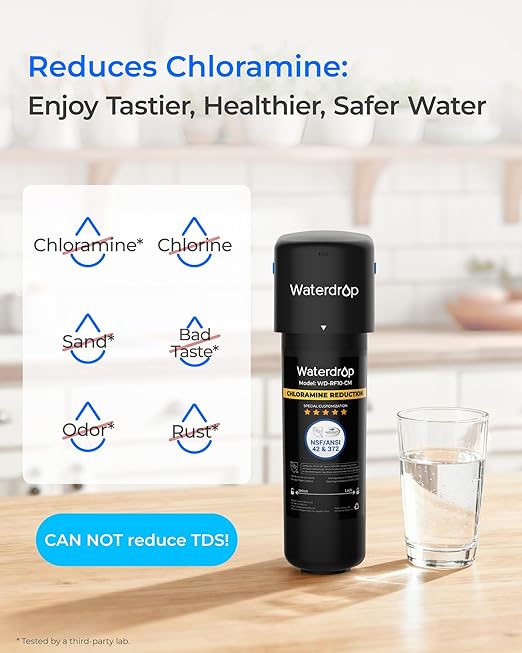 Waterdrop 10UB-CM Under Sink Water Filter System for 99% Chloramine Reduce, Ideal for California, Florida and Washington, NSF/ANSI 42 Certified (Include: System+Faucet)