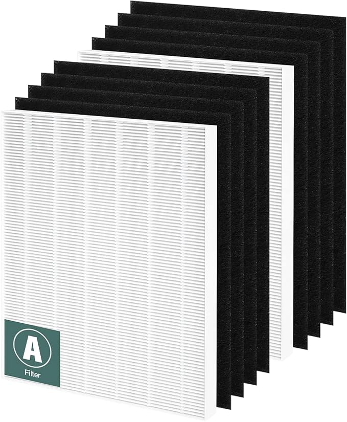 Funmit 115115 Replacement Filters A for Winix PlasmaWave Air Purifier C535, 5300-2, 6300-2, 5300, 6300, AM90, P300, 2 High-Efficiency Size 21 Filter + 8 Activated Carbon Pre-Filters