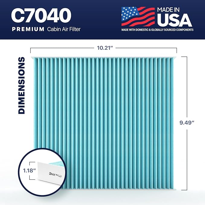 BNX TruFilter C7040 Cabin Air Filter, HEPA 99.97%, MADE IN USA, Compatible With Dodge Durango 2011-2023, Jeep Grand Cherokee 2011-2021, 2022 Grand Cheroke WK