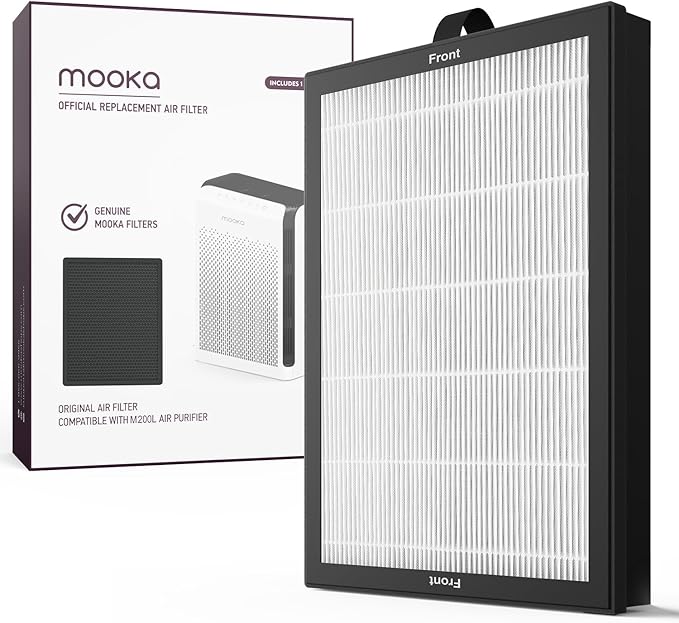 MOOKA 1 Pack M200L Air Purifier Filter Replacement, Official HEPA Filter for Pet Hair Dander Odor Smoke Pollen Dust, Activated Carbon Air Filters for Home Bedroom Office Living Room
