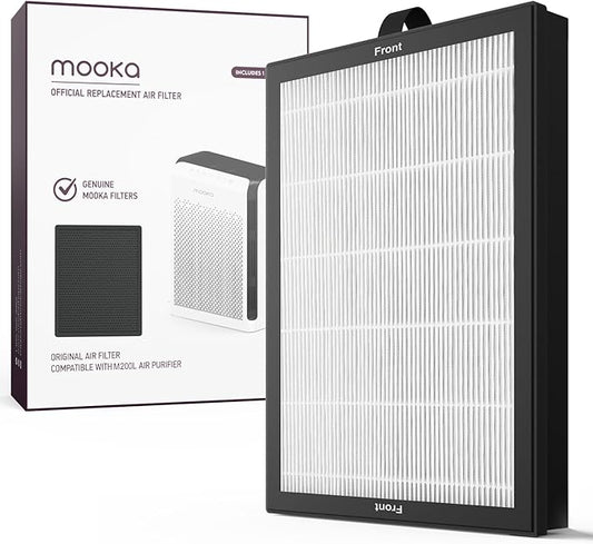MOOKA 1 Pack M200L Air Purifier Filter Replacement, Official HEPA Filter for Pet Hair Dander Odor Smoke Pollen Dust, Activated Carbon Air Filters for Home Bedroom Office Living Room