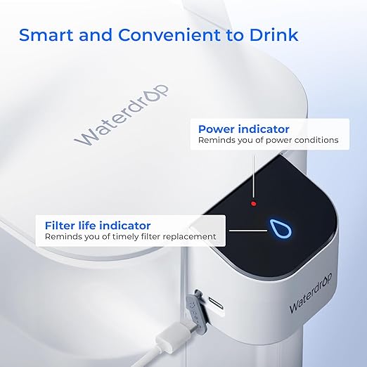 Waterdrop ED01W Electric Water Filter Pitcher with 4 Filters, Reduce 99.6% of Lead and 45+ Impurities, 15-Cup 200-Gallon Capacity, Rechargeable Instant Dispenser, NSF/ANSI 42&53&401&372, White