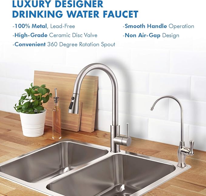 APEC Water Systems Faucet-CD-NP Kitchen Drinking Water Ceramic Disc Luxury Designer Faucet, Non-Air Gap Lead-Free, Brushed Nickel