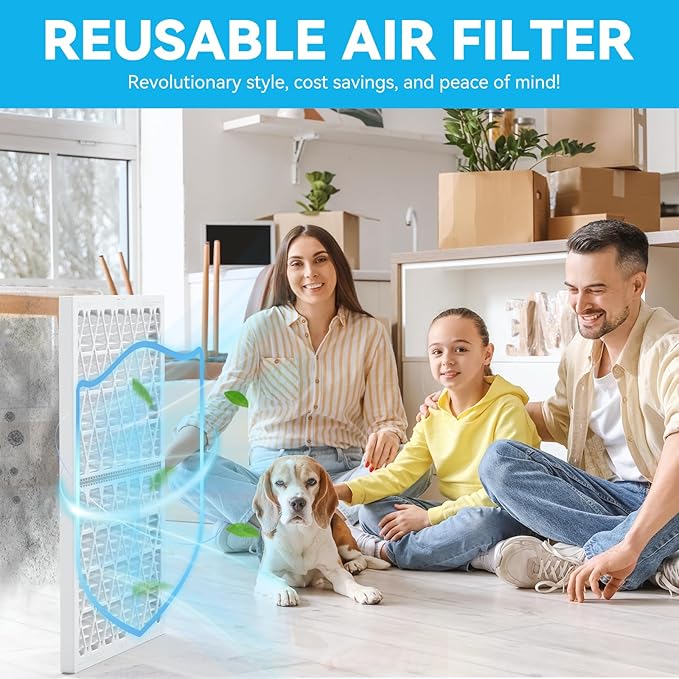 16x20x1 Air Filter MERV 8, 1 Foldable Frame + 6 Refills for Home AC Furnace & HVAC (Actual Size: 15.75"x19.75"x0.75") DUST, Pet, & Allergy