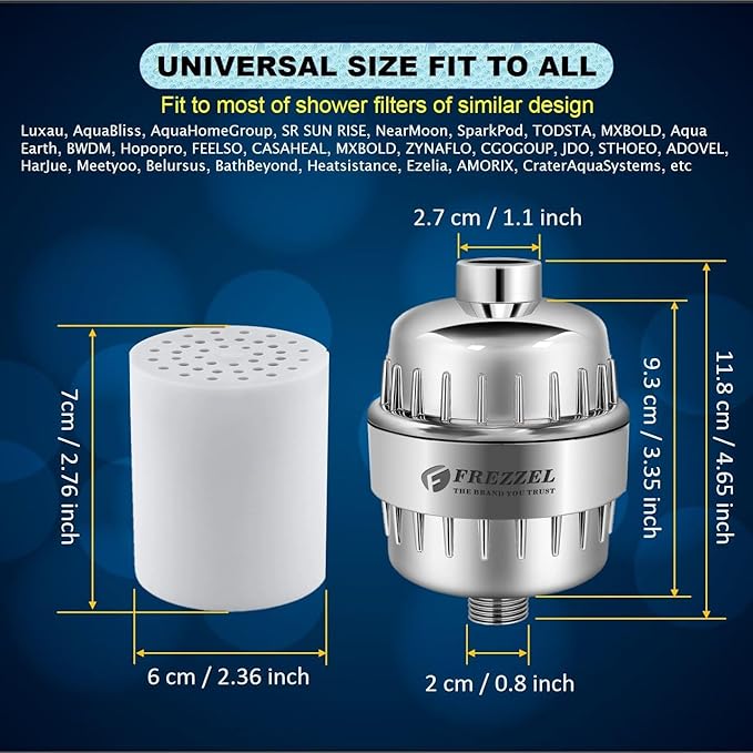 4-Pack 17-Stage Shower Filter Replacement Cartridges, Universal Fit for Most Shower Head filters, Hard Water Filter for Shower with Vitamin C Blocks Toxins