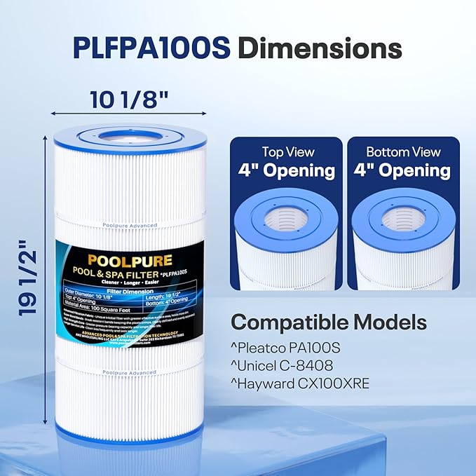 POOLPURE PA100S Pool Filter Replaces Hayward SwimClear C100S, CX100XRE, PA100S, Ultral-D3, 100 sq.ft Filter Cartridge