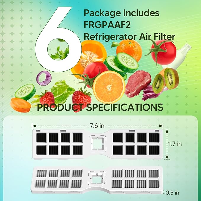 FRGPAAF2 Refrigerator Air Filter Replacement For Frigidaire FRGPAAF2 PureAir AF-2 Air Filter FRFC2323AS, FRFC232LAF, FRFC233LAF, Replaces Part 4977184 AP7194838 PS16745923 EAP16745923,6 Pack
