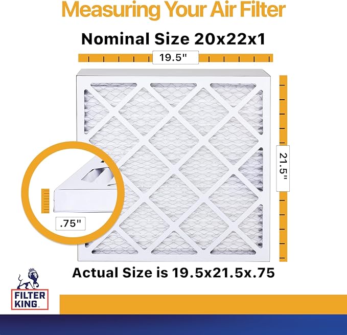 Filter King 20x22x1 Air Filter (MERV 13) (6-Pack) Dust & Allergy Control AC Furnace Filters, MADE IN USA, HVAC, Pleated, Electrostatic (Actual Size: 19.5 x 21.5 x .75)